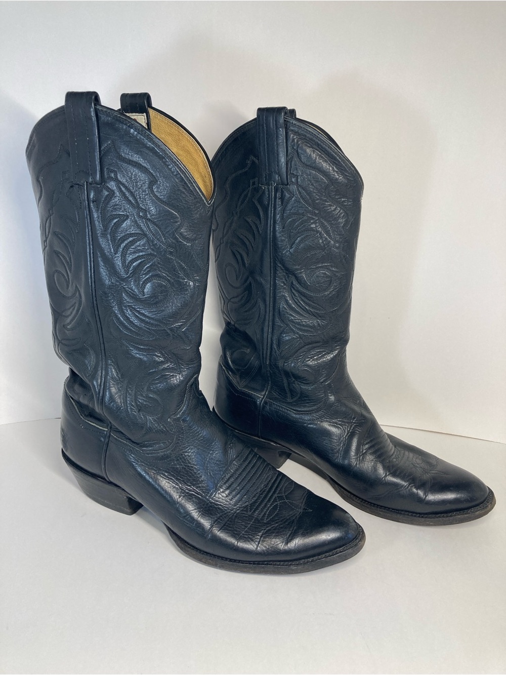 Vintage Sanders Western Cowboy Boots Black Leather Mens 8.5D Hand Crafted Mexico